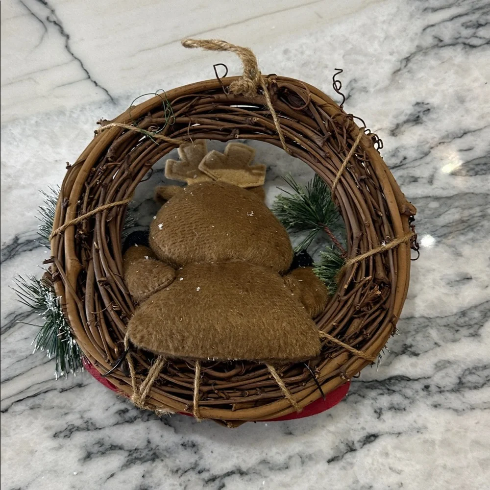 Festive Reindeer Christmas/winter season Wreath “Welcome” 9 in